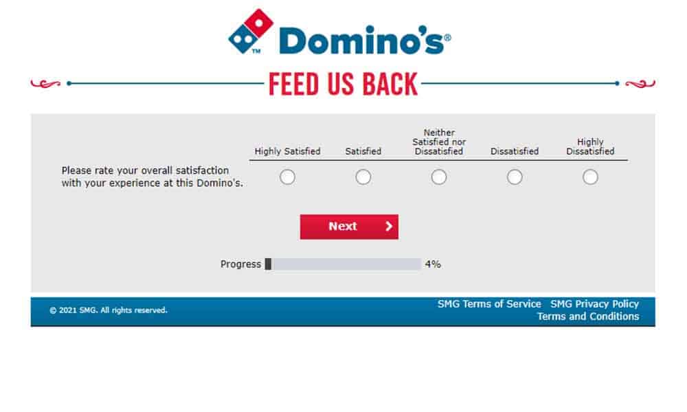 Dominos free pizza survey