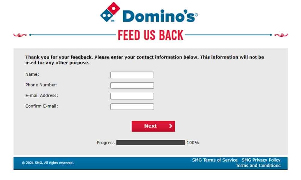 Dominos customer feedback survey