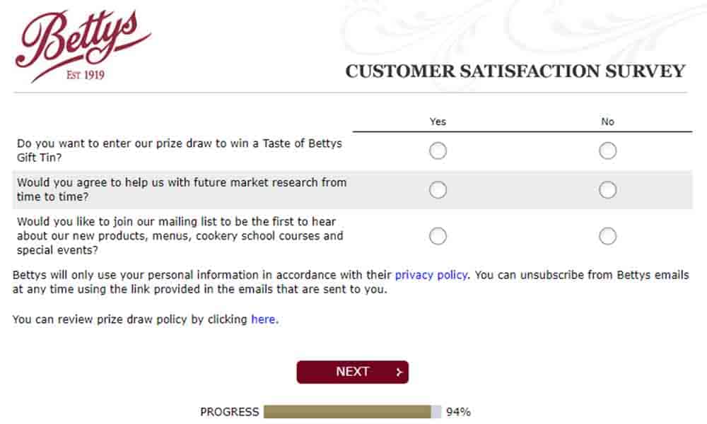 mybettys customer satisfaction survey
