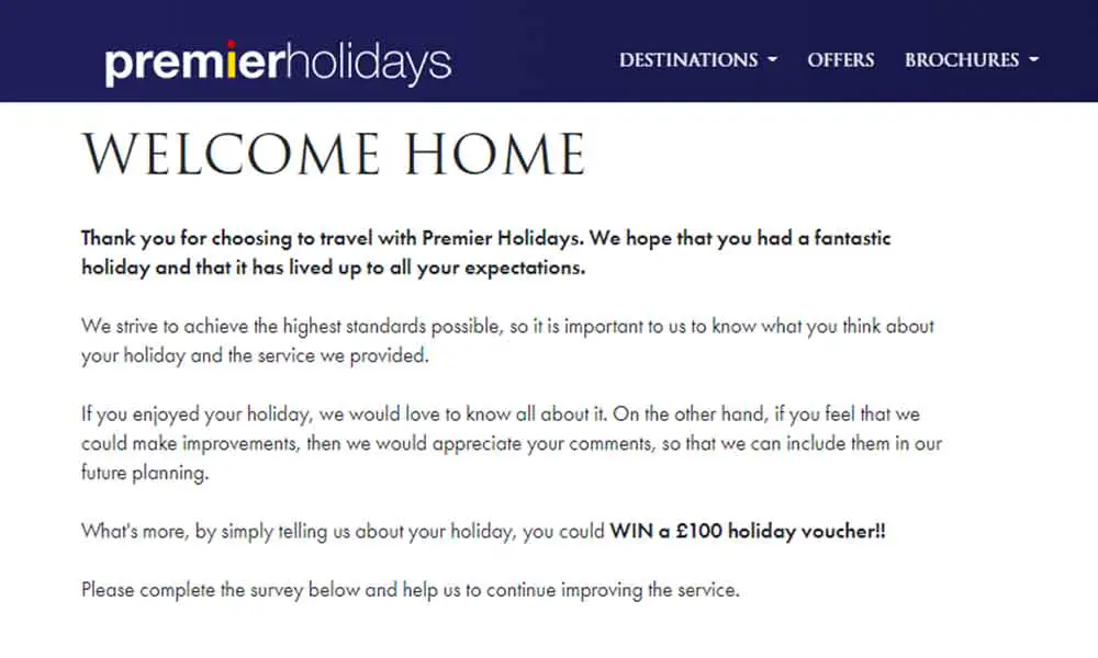 premier holidays feedback survey