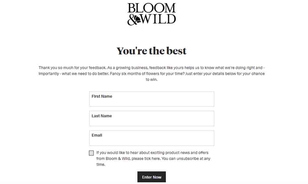 bloomandwild.com/feedback questionnaire