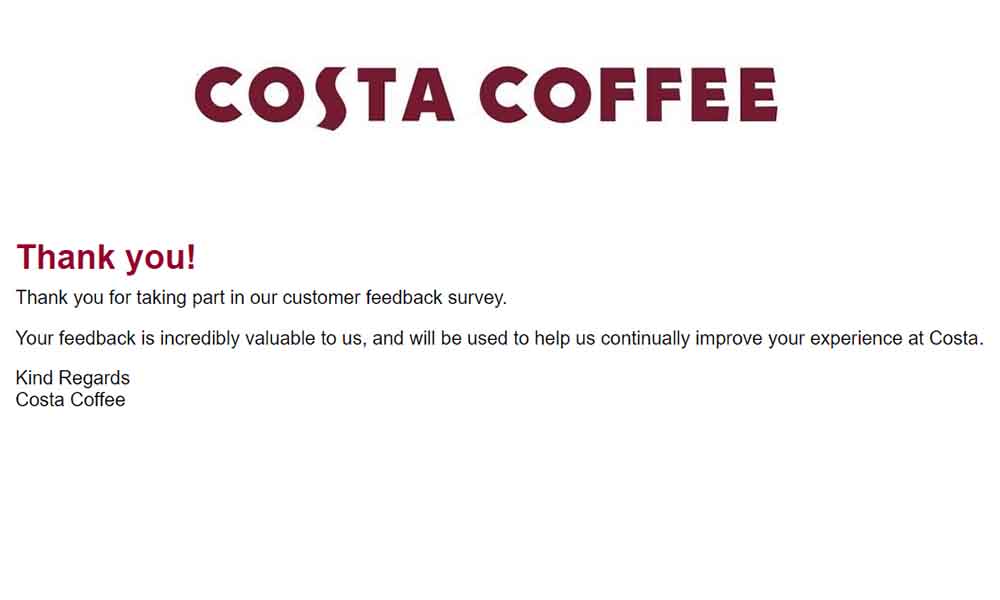 feedback to costa.co.uk