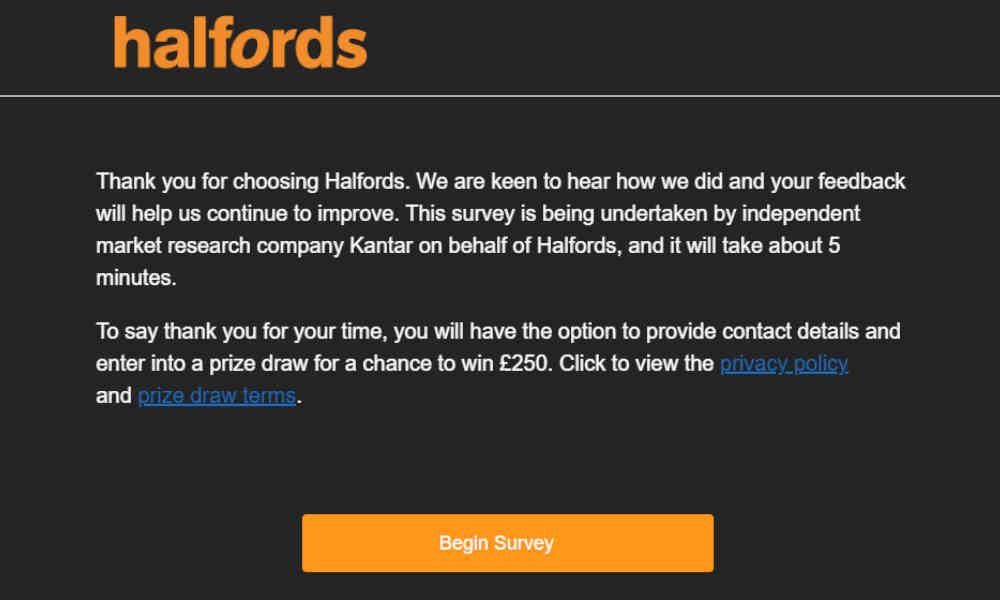 halfords autocentre feedback survey