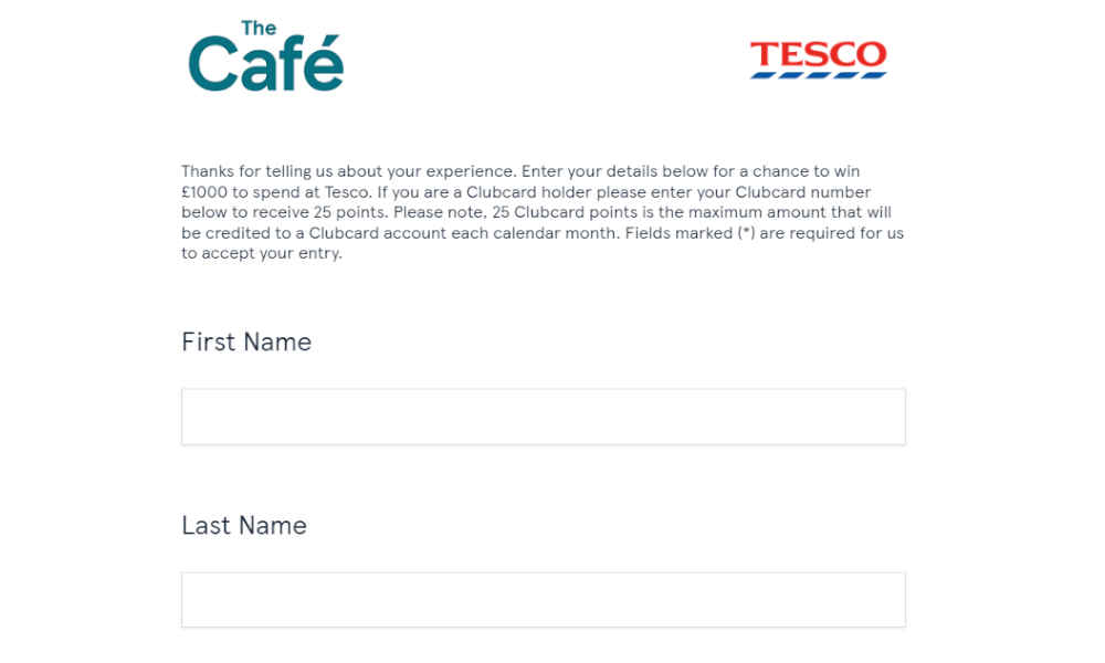 Tesco cafe feedback survey